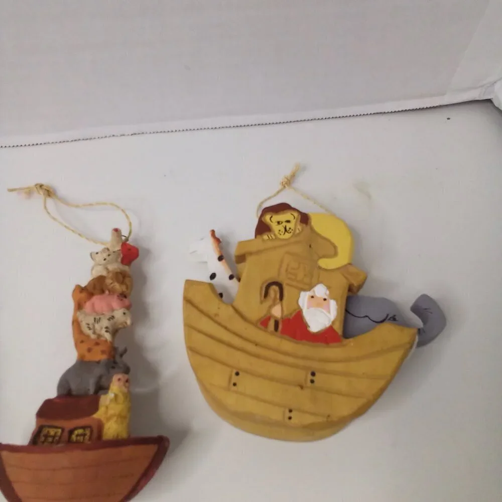 Vintage Wood Noah's Ark Decor Lot Bible Animals Hanging Figures